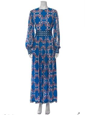 Sandro Royal Blue Floral Maxi Dress with Eyelet Waist